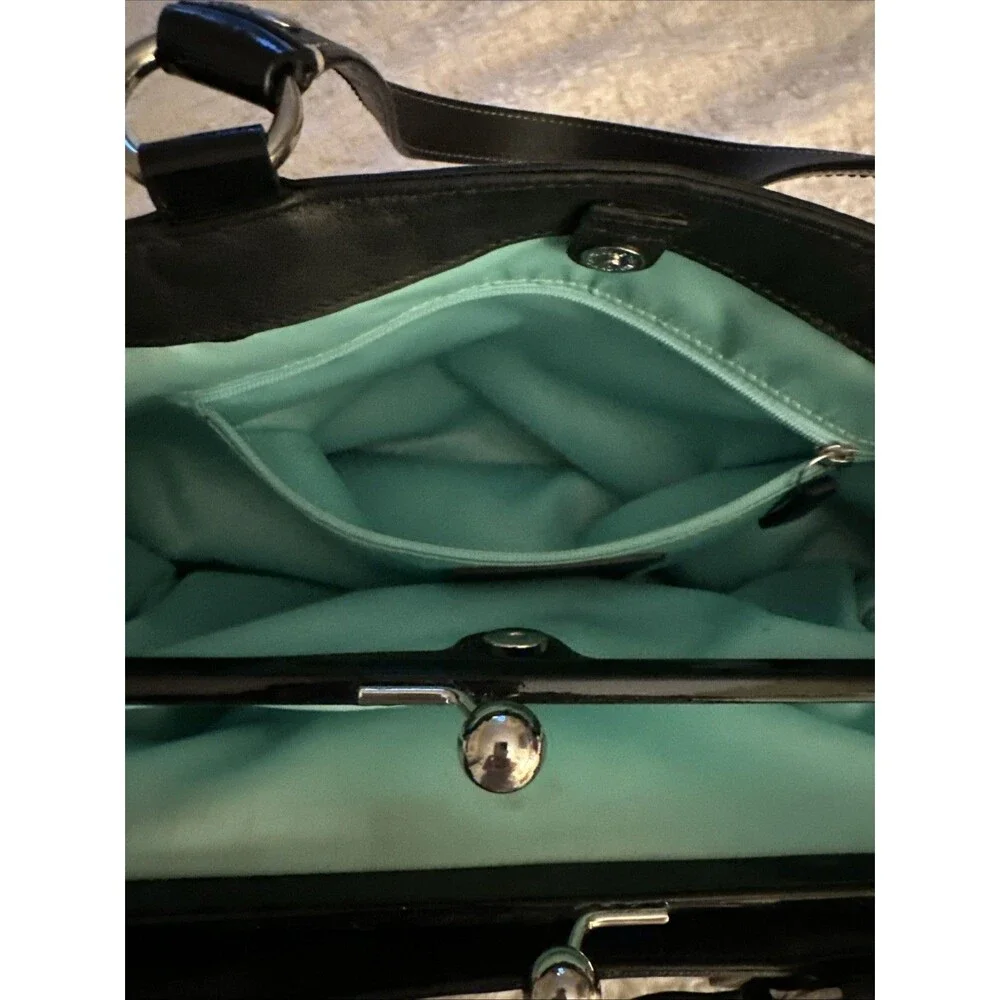 COACH F14866 Y2K Black Leather Handbag LAURA Carryall Kisslock Satchel MSRP $378 - Picture 9 of 11